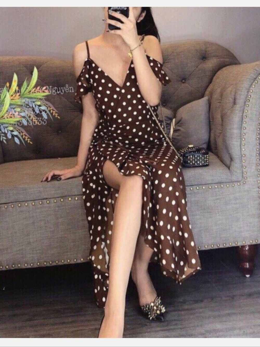 Zara Polka Dot Cold-Shoulder Maxi Dress